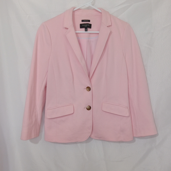 Talbots Petite Aberdeen Pique Knit Pink Lined 2-Button Blazer Size 10P - Picture 6 of 14
